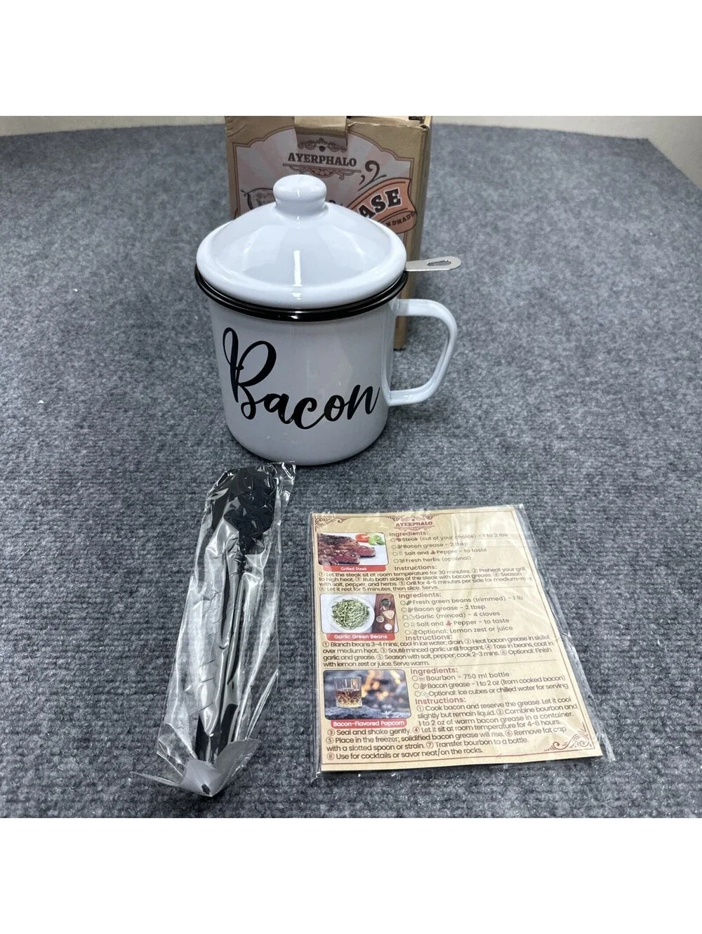 Rustic Farmhouse 24oz Bacon Grease Container with Strainer & Silicone Spatula